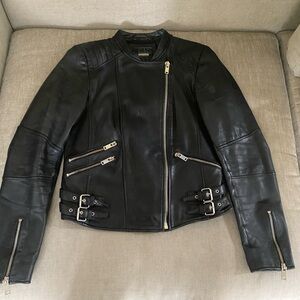Zara Trafaluc Leather Moto Jacket Black Size Large